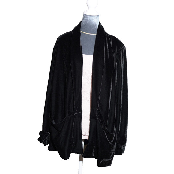 Unbranded Jackets & Blazers - Well Worn Velvet Cardigan Open Front Scrunched Sleeves Pockets Shawl Collar Sz L